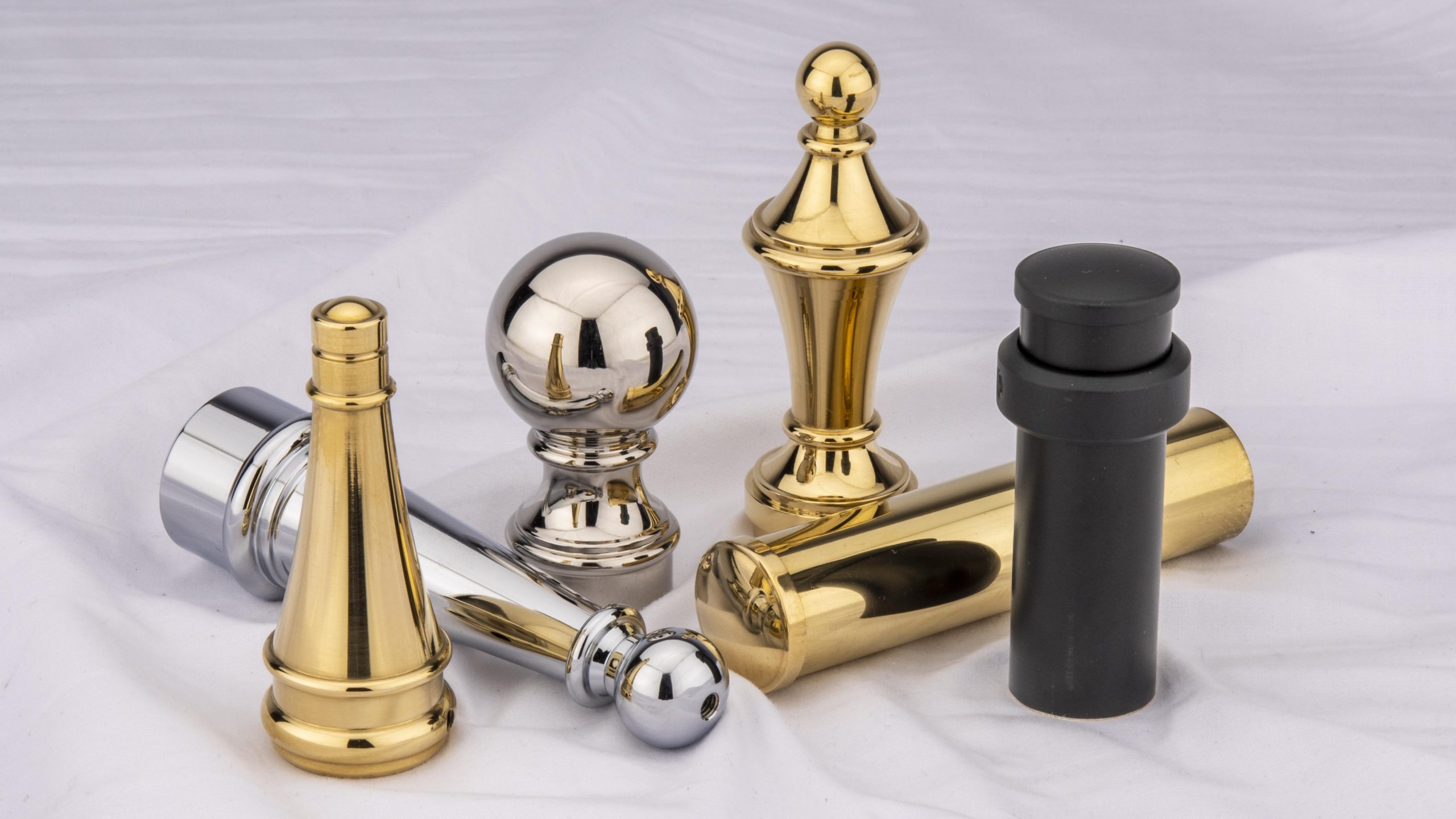 Finial options, shown in mixed finishes, six versions shown