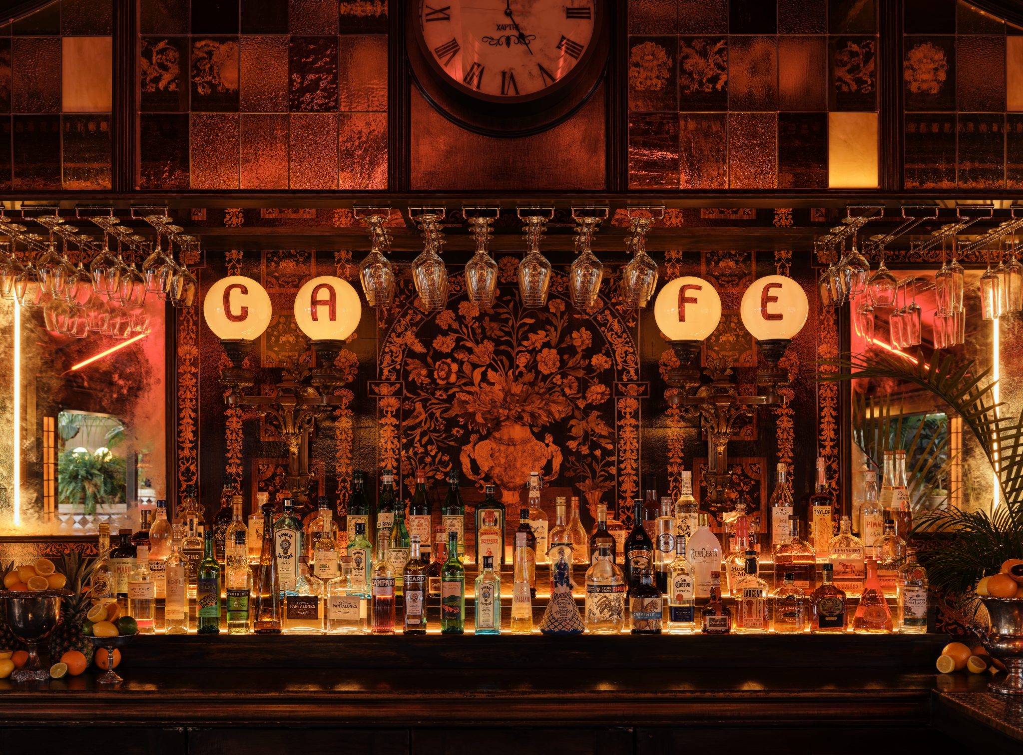 Wood mounted Stemware Holders in polished brass