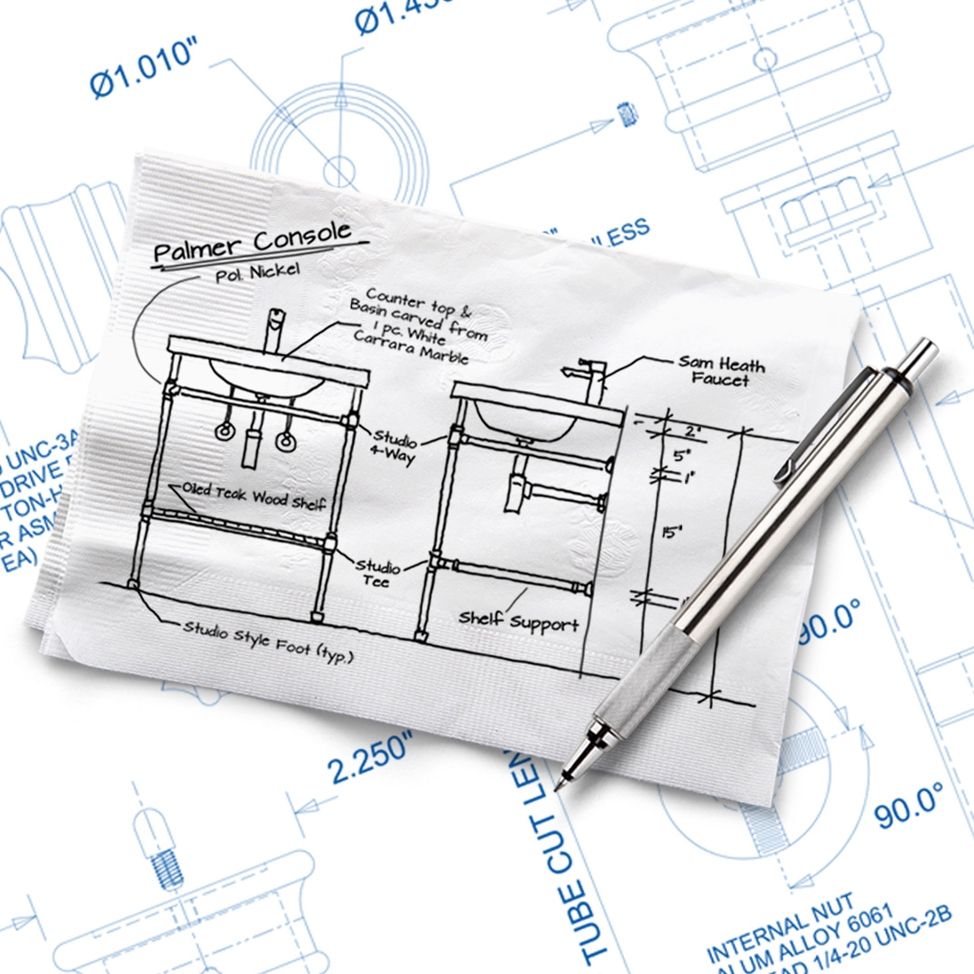 Sketch of a Sink Leg Console on a Napkin