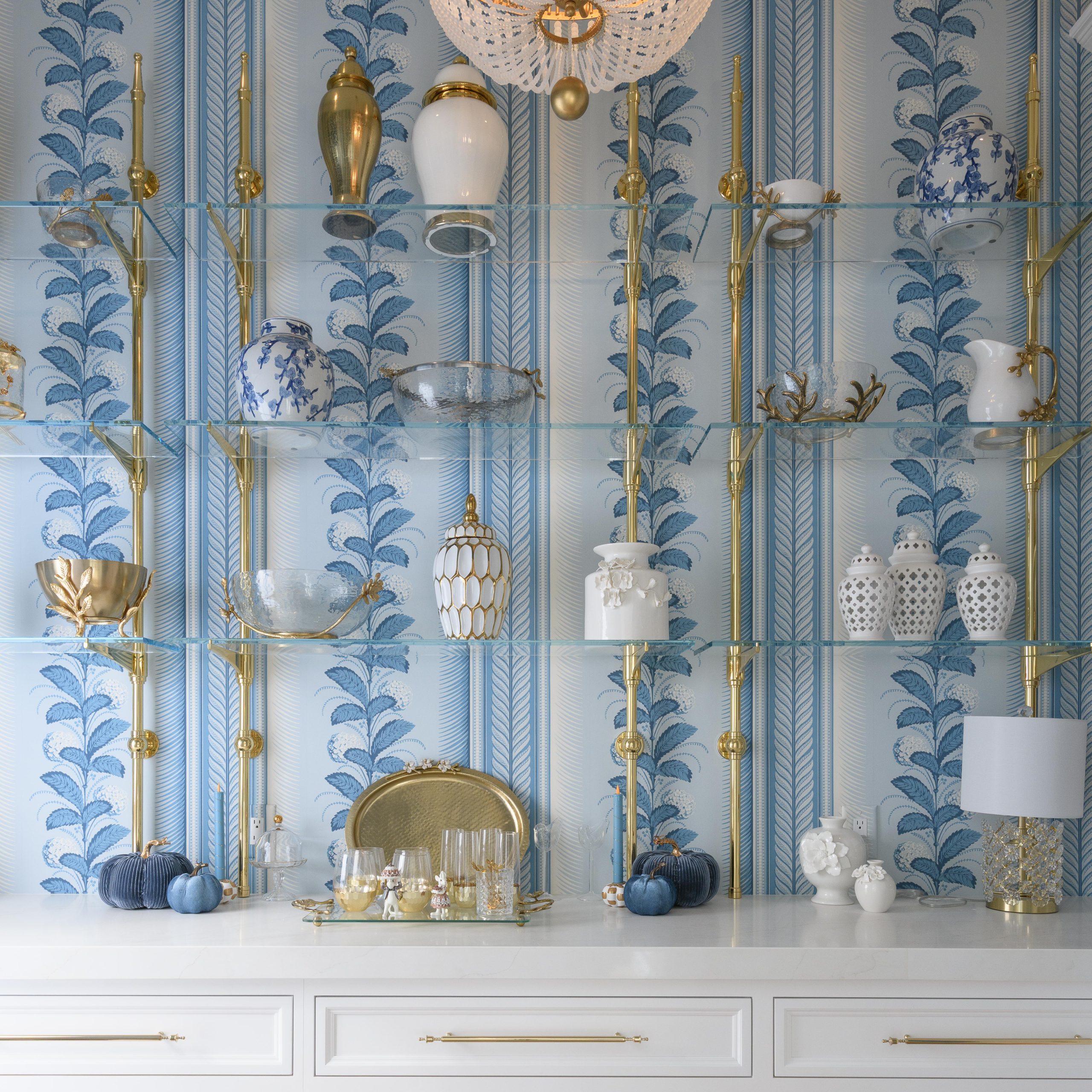 Cantilever Shelving, in Polished Brass